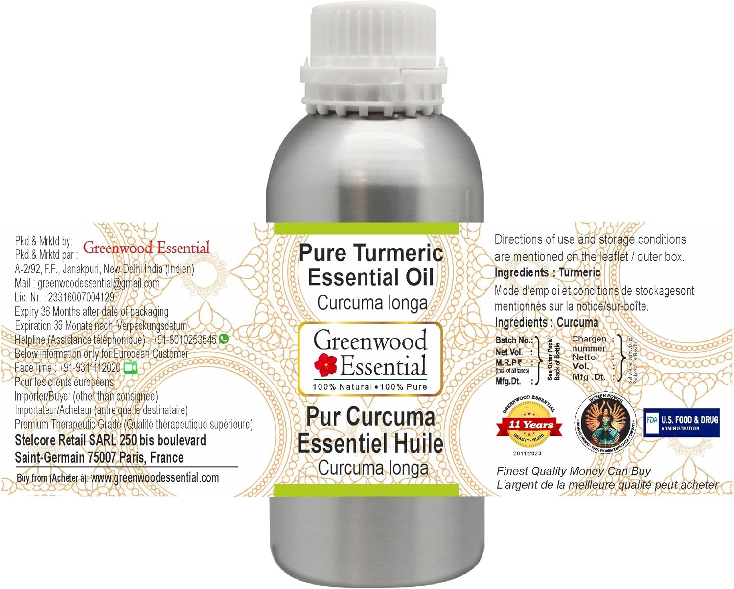 Greenwood Essential Pure Turmeric Essential Oil (Curcuma Longa) with Glass Dropper Steam Distilled for Personal Care 100Ml (3.38Oz) image number 6