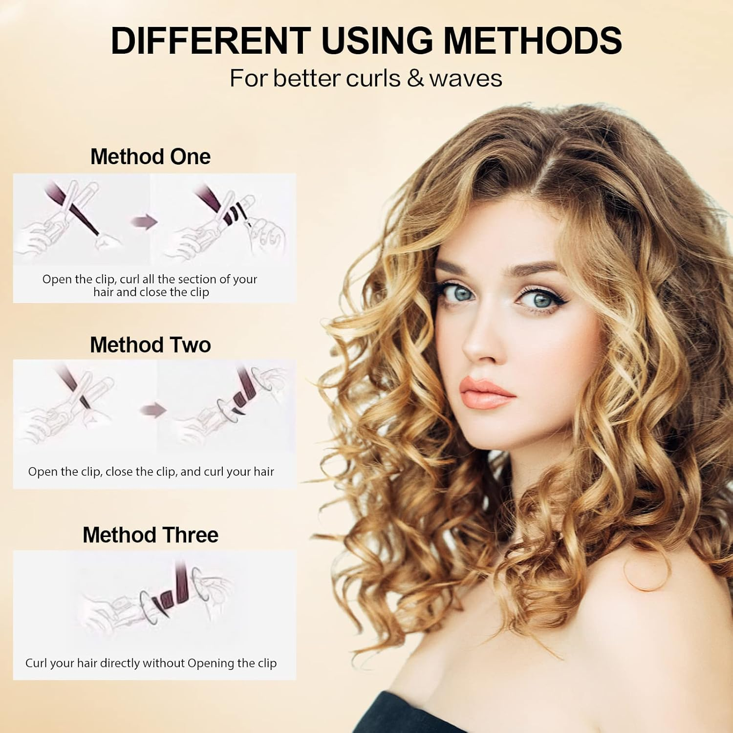 DAN Technology 1 1/4 Inch Tourmaline Ceramic Hair Curling Iron/Wand with LCD Screen, Suitable for Hair DIY, Hairdressing Beauty School, Hair Salon, Fast Heating, 60 Min Auto off (Gold Black)