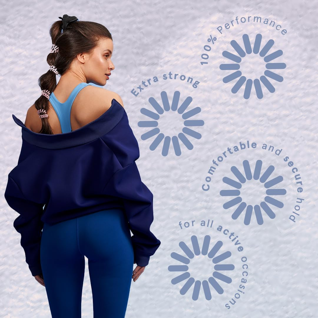 Invisibobble Power Spiral Hair Bobbles Plush in Dark Pink and Blue - Extra Strong Spiral Hair Bobbles for Sports - Pack of 3 - Transparent, Extra Strong image number 5