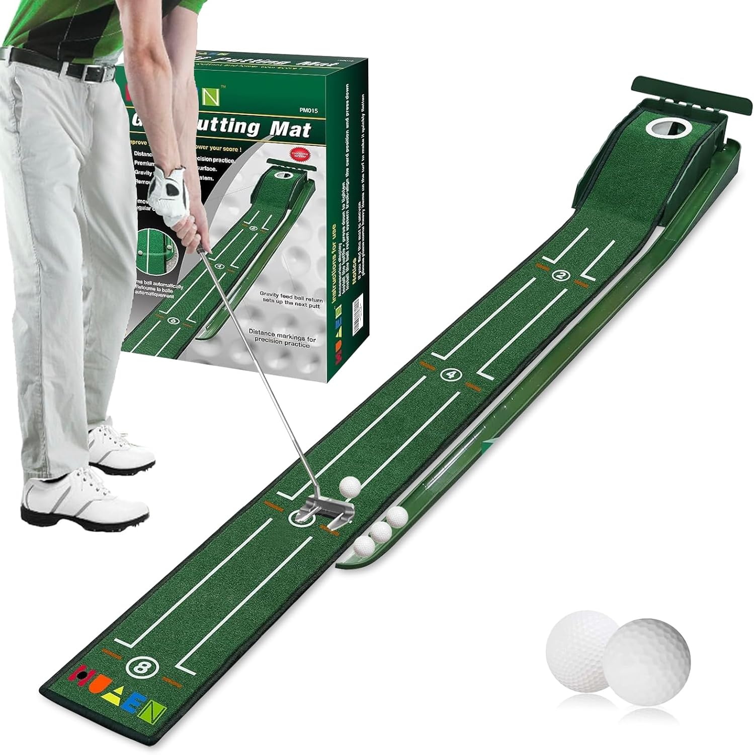 Golf Putting Mat,Indoor Putting Green Set with Ball Return System and 2 Balls,Training Equipment at Home or Office，Suitable to Birthday/Golf Lover image number 3