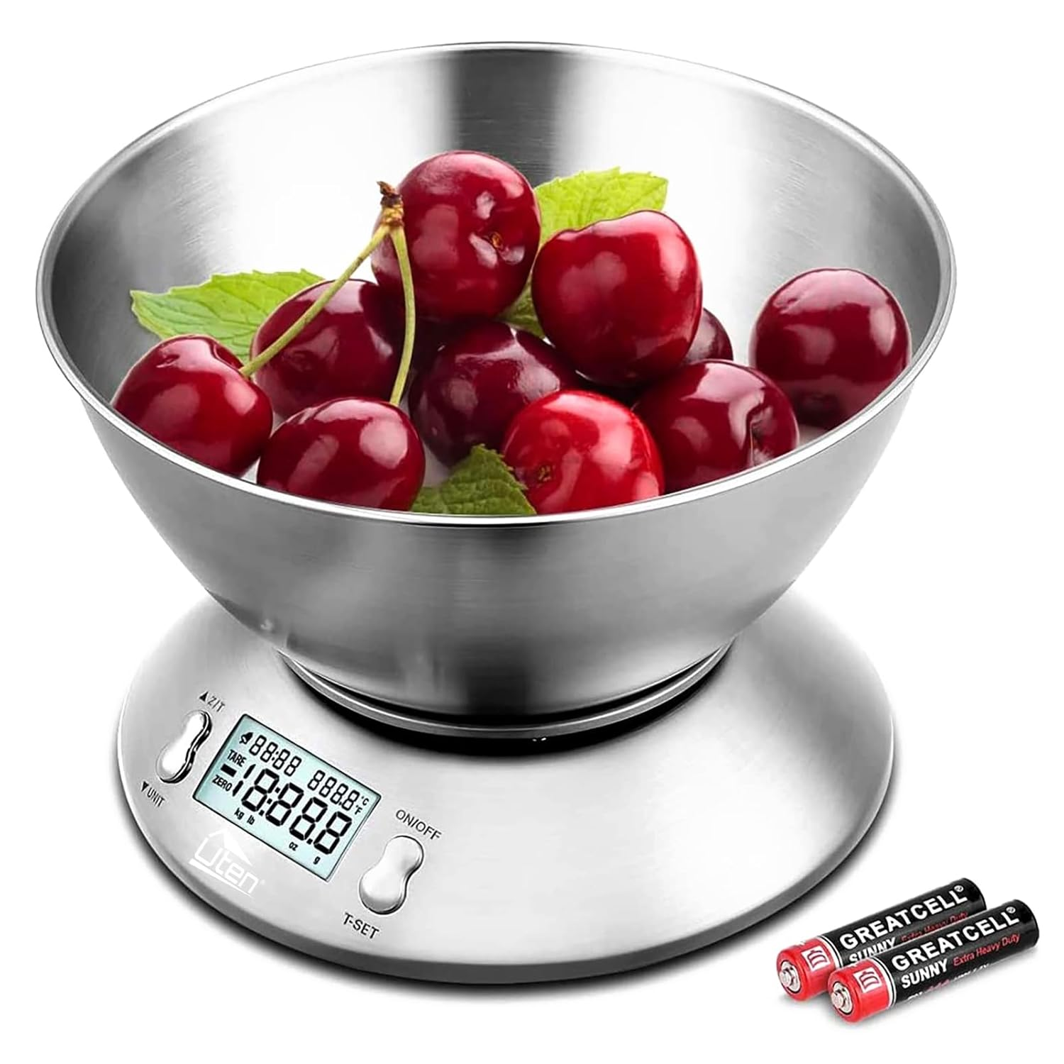 Uten Kitchen Scales Digital Scales with Bowl, 5 Kg, Stainless Steel, Tare Function, LCD Display, Bowl and Timer, Baking & Cooking image number 2