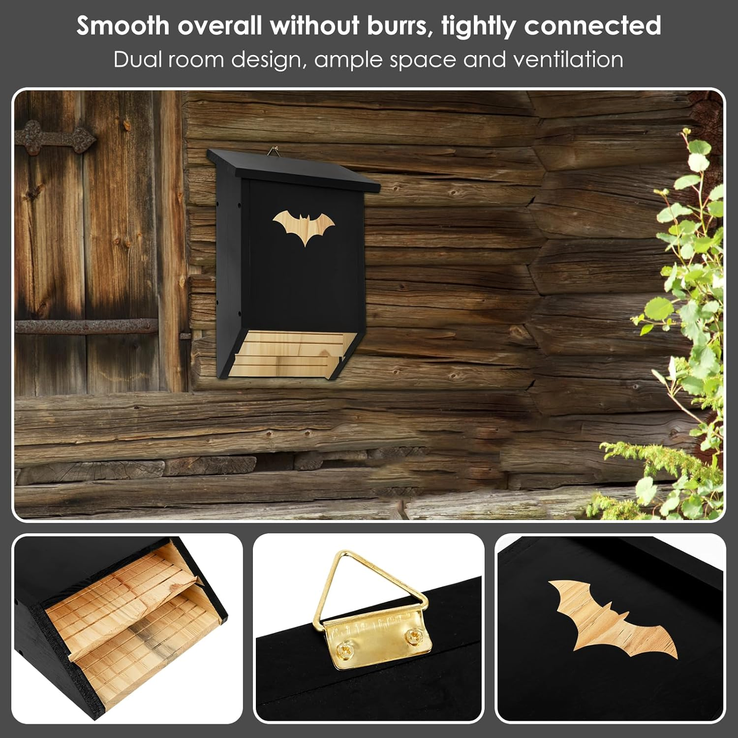 Bat House, Wood Hanging Bat Roost Provide Safe Habitat Wood Bat Box Nest Ample Internal Space Ventilated Moisture Proof for Yard Outdoor Moth image number 5