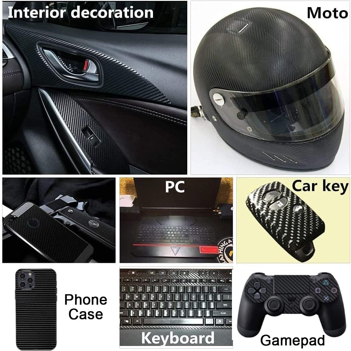 Black 6D Carbon Fiber Vinyl Self Adhesive Film, Waterproof Wrap Roll without Bubble, Adapted to the Appearance and the Interior of Motorcycles, Computers, Cars -1Ft X 10Ft image number 3
