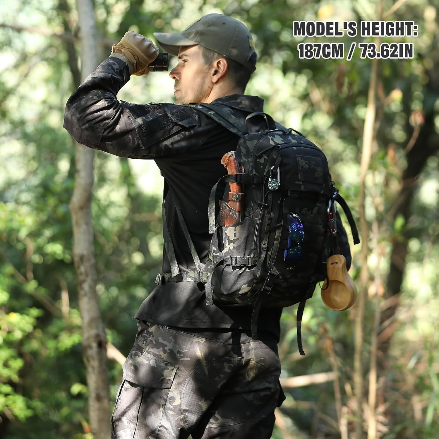 ROOT THREE 25L Tactical Backpack, Small Hiking Backpack with Expandable MOLLE Front, Biking Motorcycle Backpacks for Men