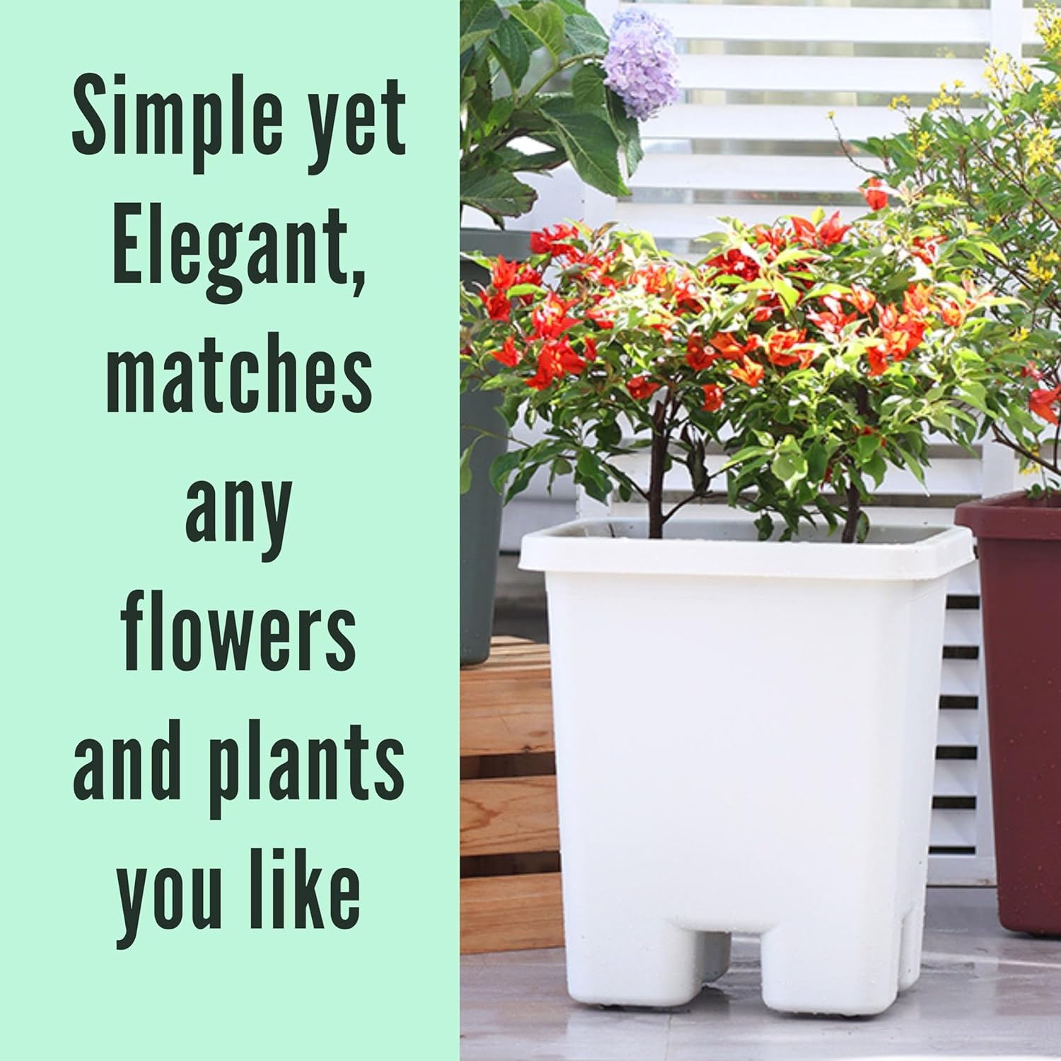 Lalagreen Large Tall Planters for Outdoor Plants (2 Pack, 15 Inch) White Rectangular Self Watering Flower Pot with Caster, Big Tree Pot for Modern Stylish Indoor Houseplant outside Balcony Garden