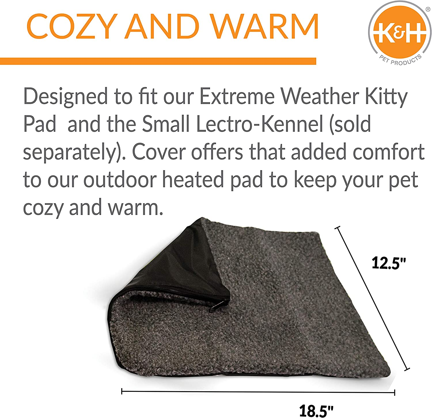 K&H Pet Products Extreme Weather Kitty Pad/Small Lectro-Kennel Outdoor Heated Pad Replacement Cover, Zipper Closure, Soft & Breathable - 18.5 X 12.5In Gray Fleece (Heated Pads Sold Separately) image number 6