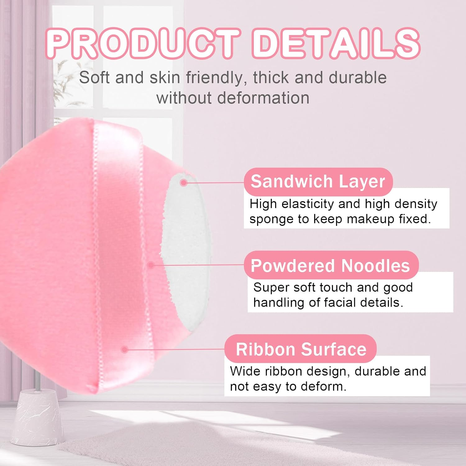 Tehttz 20Pcs Triangle Powder Puff, Makeup Sponges for Loose Powder and Body Powder Face Sponge with Strap, Face Makeup Puff Beauty Makeup Tools (Pink) image number 2