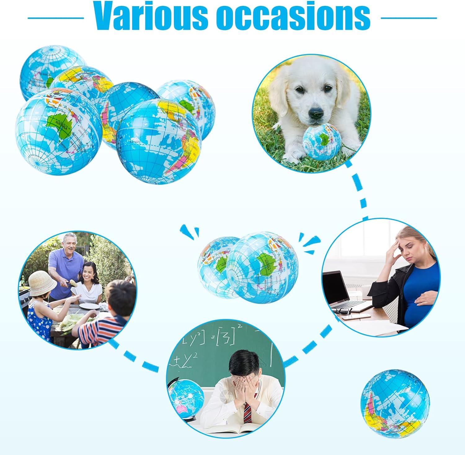 24 PCS Globe Squeeze Balls,2.5 Inch Globe Bouncy Ball Earth Squishy Ball,Mini Foam Globe Squeeze Stress Balls image number 3
