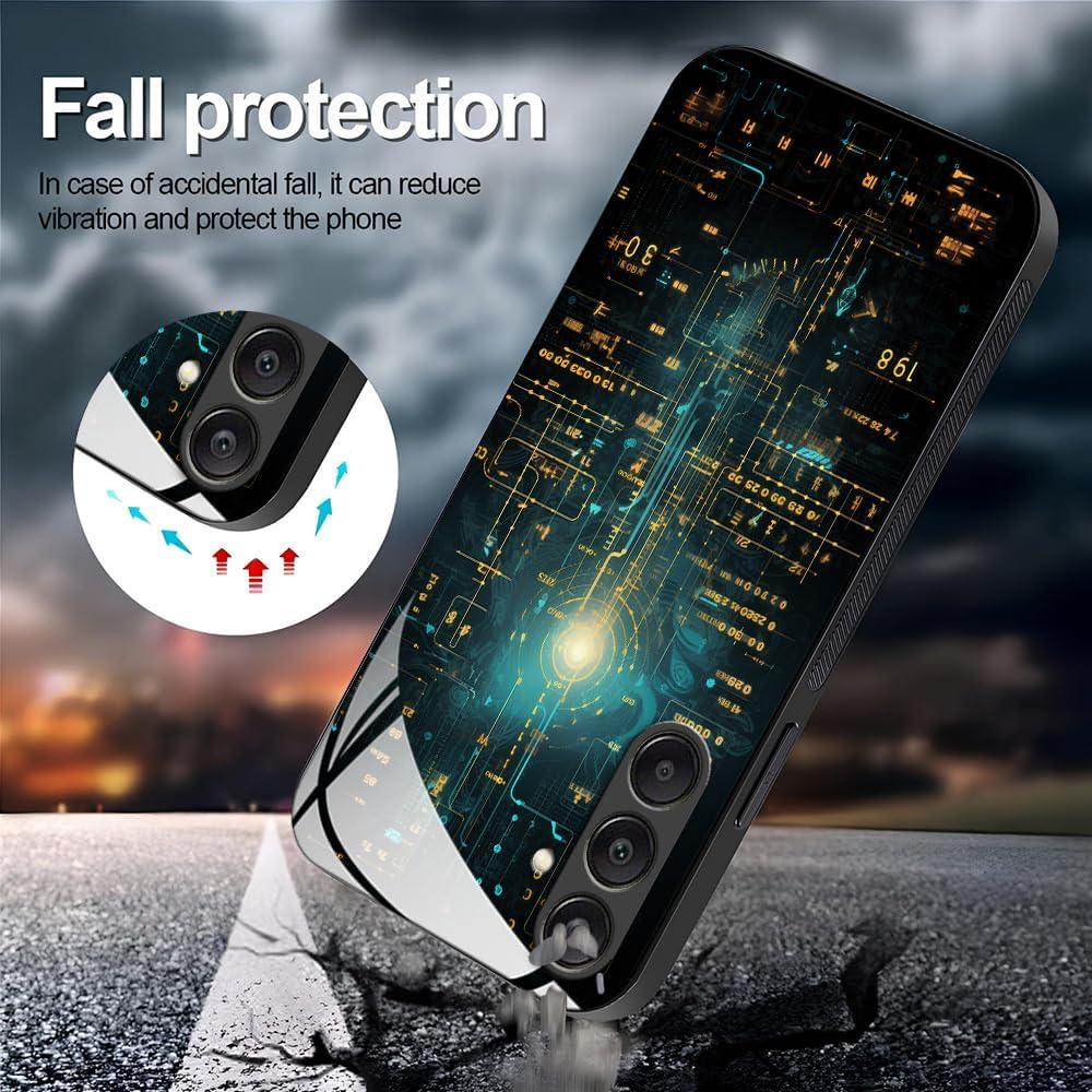 YUXING Case for Samsung Galaxy A56 5G - Abstract Geometry Pattern Design Mobile Phone Case Thin Scratch-Resistant Glass Back Non-Slip Shockproof Protective Case (Cyberpunk) - Dog image number 2