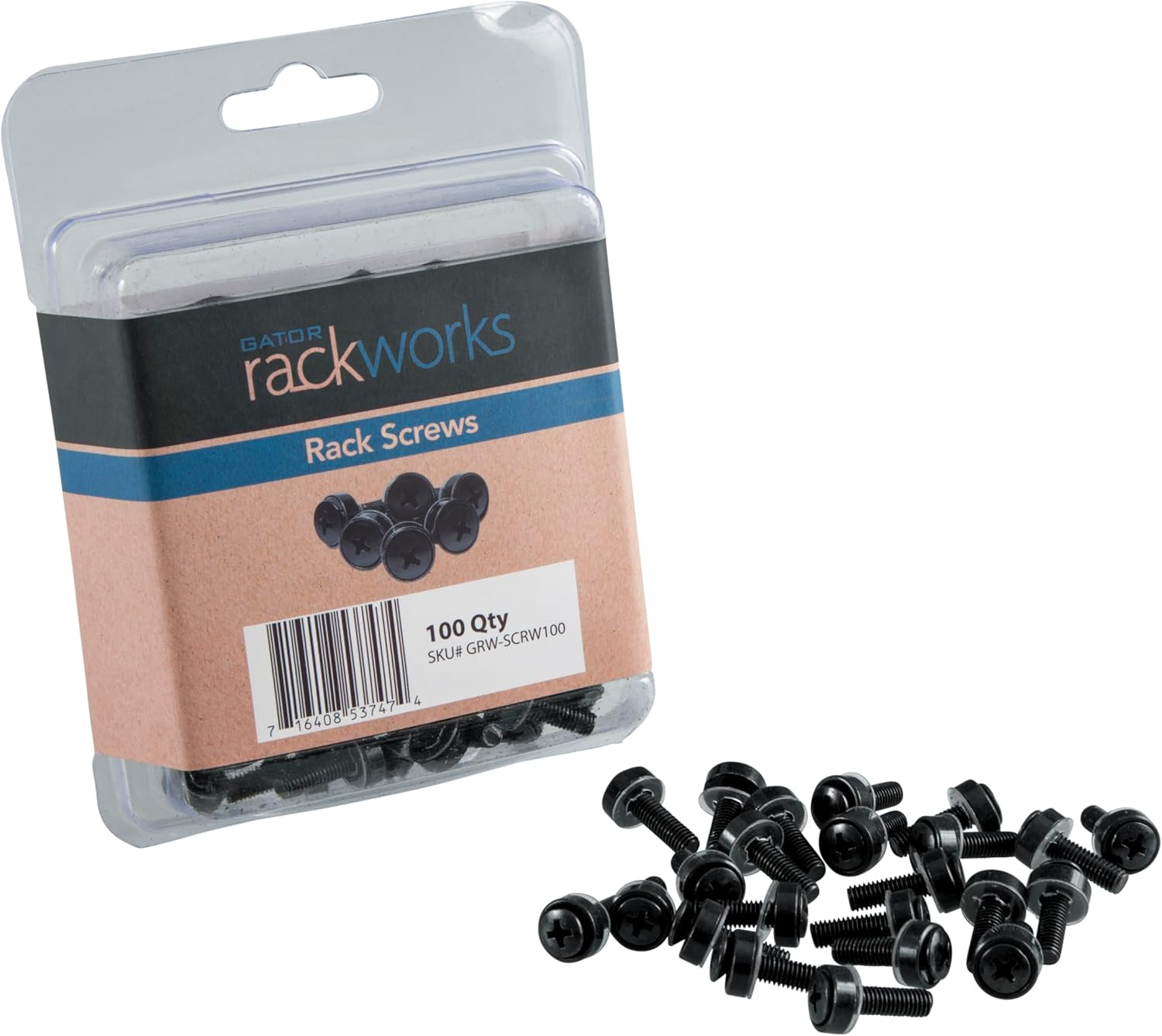 Gator Rackworks Standard Size Rack Screws; 25 Pack (GRW-SCRW025), Black