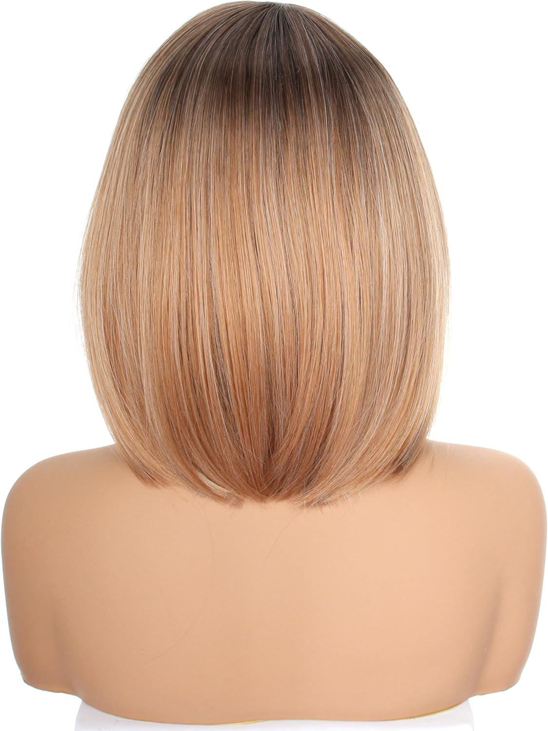 YEESHEDO Women'S Short Bob Wigs Straight with Flat Bangs Colorful Hair for Cosplay Party Halloween Costume Replacement Wig for Girls 12" (Blonde Ombre) - Black image number 6