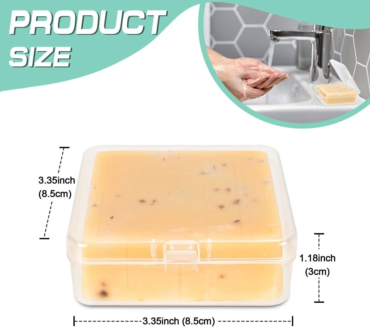 Travel Soap Container Square, 2Pcs Clear Soap Box Holder Portable Storage Rack for Camping Shower Gym Outdoor Hiking Bathroom Square Soap Dish (3, 3.4Inch) - 3Pack, Clear image number 6