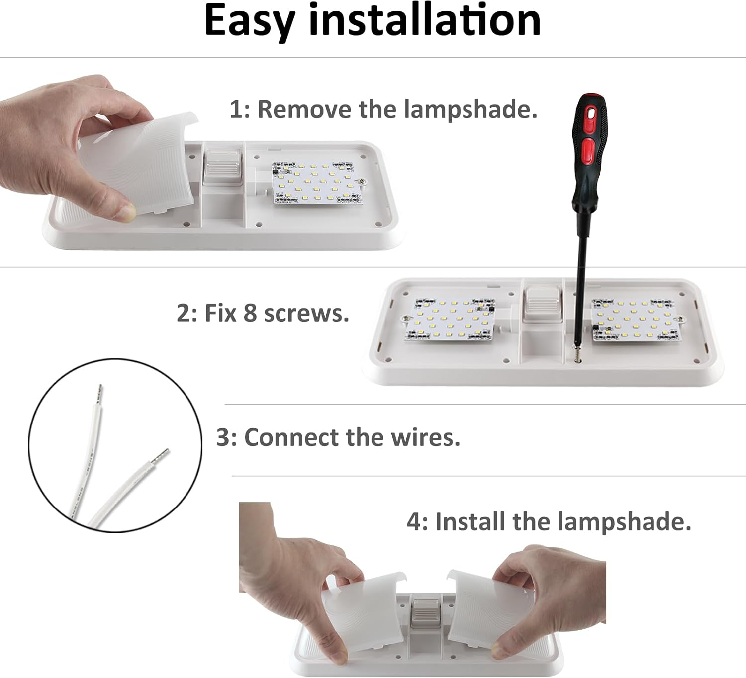 Bhanboth 2 Pack RV LED Lights Interior 12V, 8W 1000LM RV Ceiling Light with on off Switch, DC12-30V LED Light Fixtures for Camper Car Truck Motorhome Boat, Natural White 4000-4500K image number 4