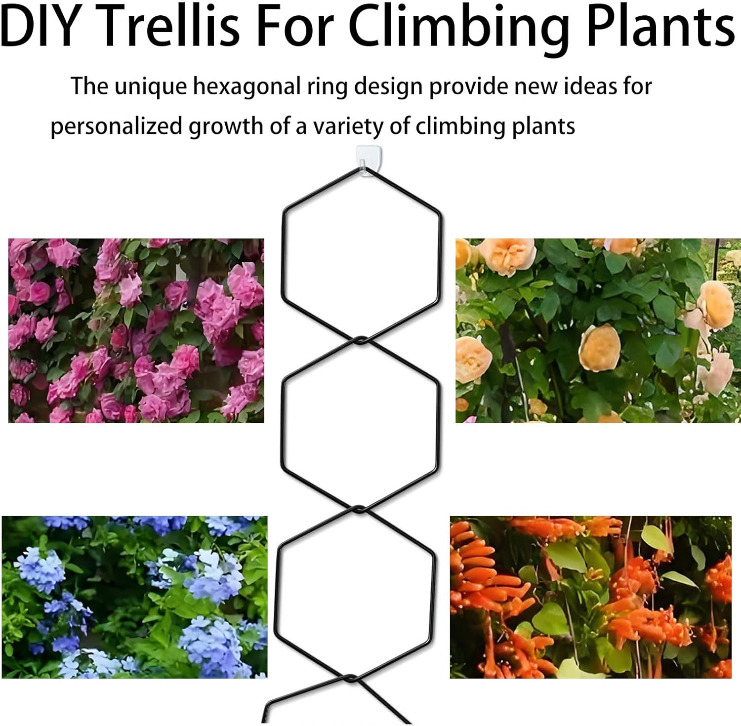 RUIFEN 18 PCS Garden Chain Trellis for Climbing Plants, Small Trellis for Wall Hanging Potted Plants Indoor & Outdoor with Different DIY Patterns (Black, Hexagon) image number 1