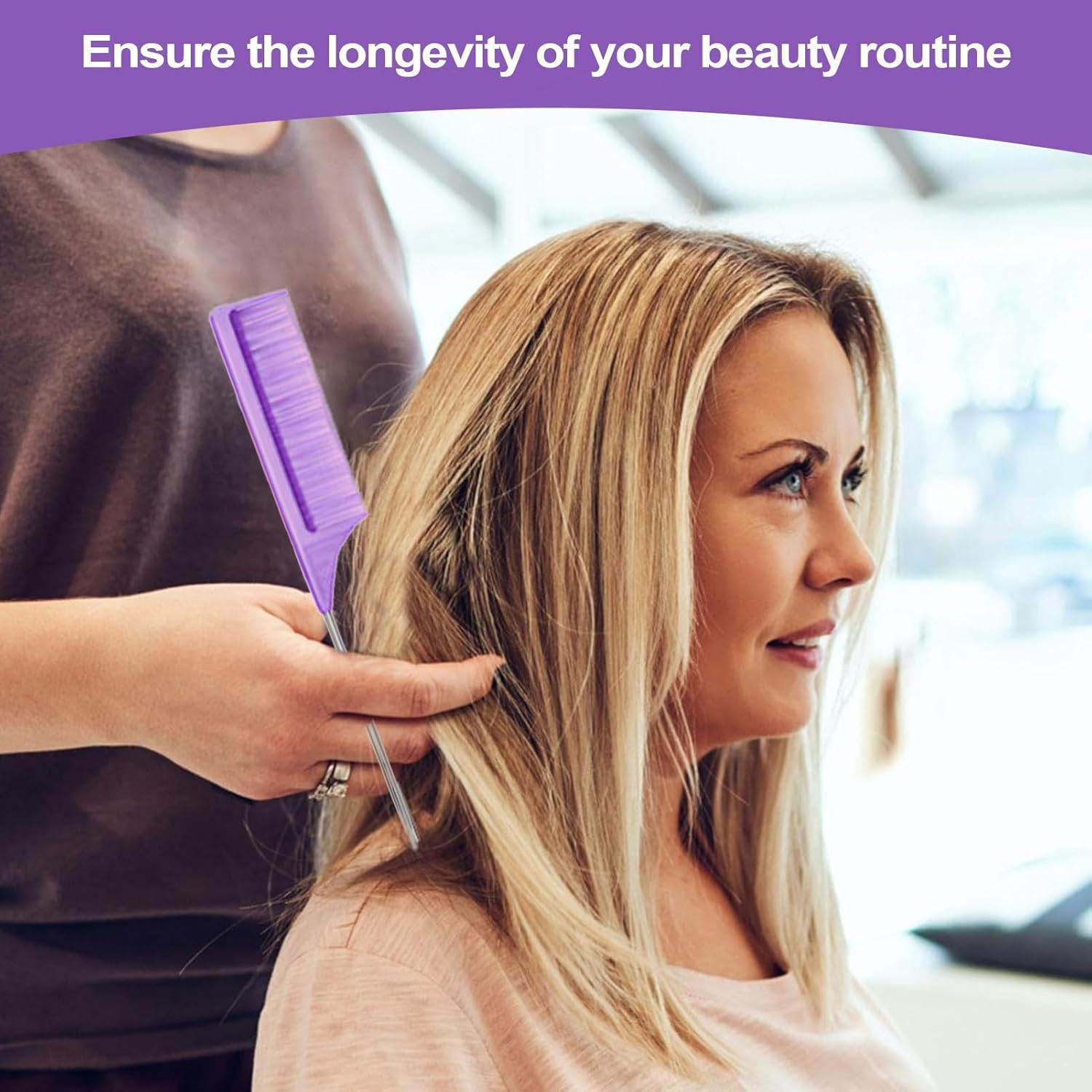 Qkbuza Hair Comb Set | Tail Brush - Detangling Hairbrush Portable Small Comb Tool for Barber Salon Parting Women Girls Braiding image number 3