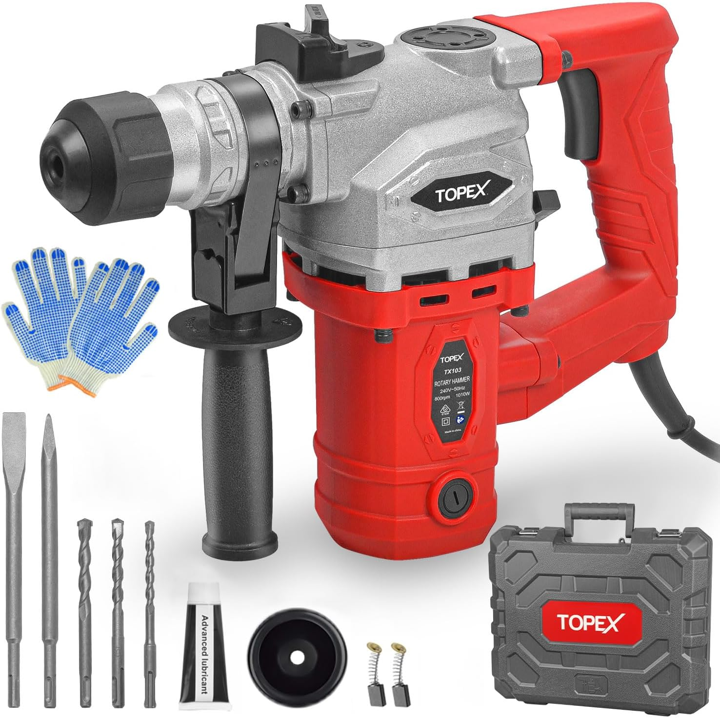 TOPEX 1010W SDS+ Rotary Hammer Drill Demolition Jack Hammer Kit W/Chisels Drill