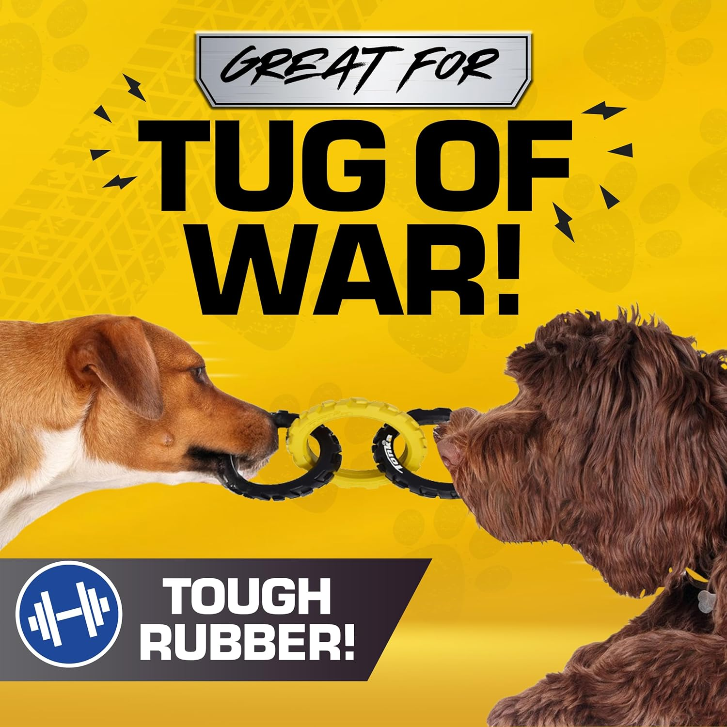 Tonka Rubber 3-Ring Tug Dog Toy, Lightweight, Durable and Water Resistant, 10.5 Inches, for Medium/Large Breeds, Single Unit, Yellow/Black image number 6