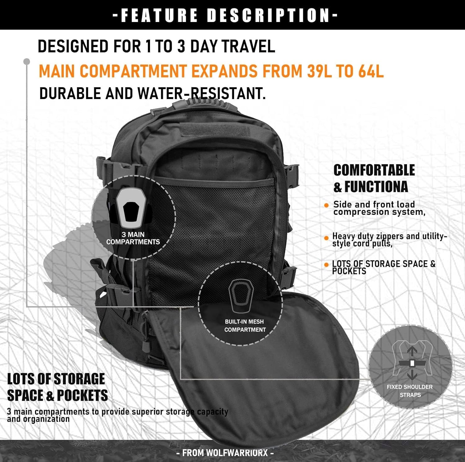Tactical Backpack Military Army Daypack - Assault Pack for Men Molle Backpacks Bug Out Bag 3 Day Pack for Hiking - Blackcamo image number 4
