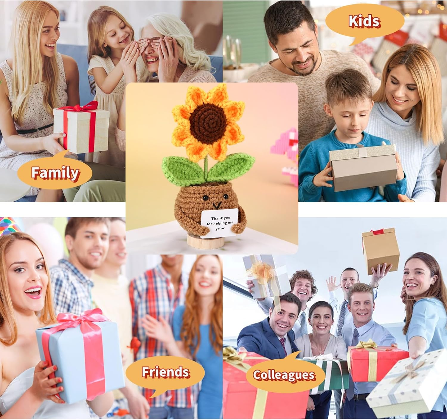 Mini Cute Positive Gifts Crochet Plant Thank You Crochet Gift Teacher Appreciation Gift Christmas, Birthday Best Friend,Teacher, Sister, Mom Gifts (Yellow Sunflower) image number 2