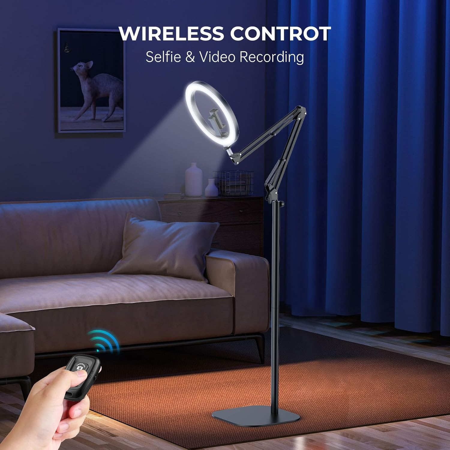 12" Overhead Phone Mount with Ring Light, CRI >95 & Adjustable 72" Height - 360&deg; Circle Light, Phone Ring Light for Photography,Live Streaming, Cooking and Content Creation image number 6