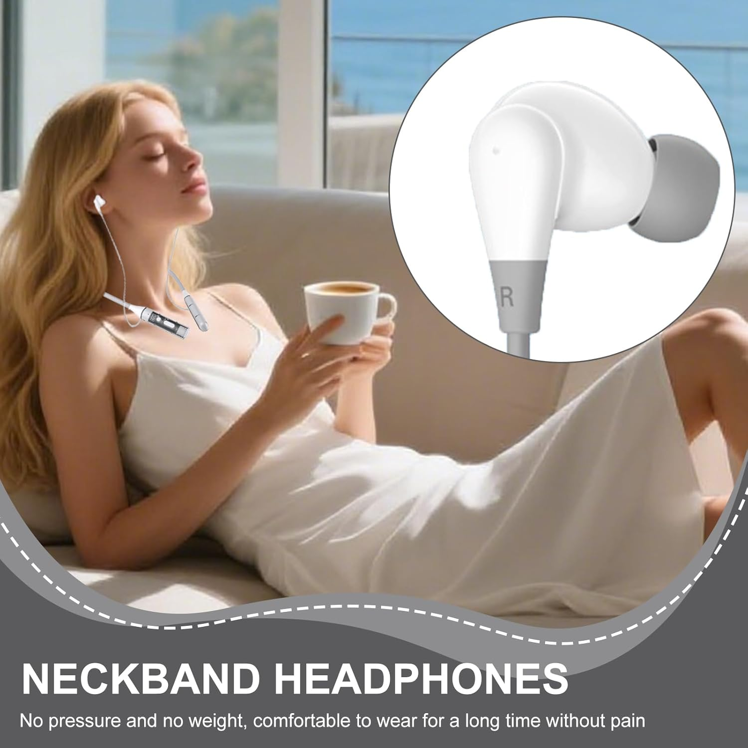 Neckband Earbuds &ndash; Wireless Headphones, Transparent Design | Ergonomic In-Ear Double Headset, Magnetic Sports Earphones with LED Display, Type-C Fast Charging for Gym Work Running image number 2