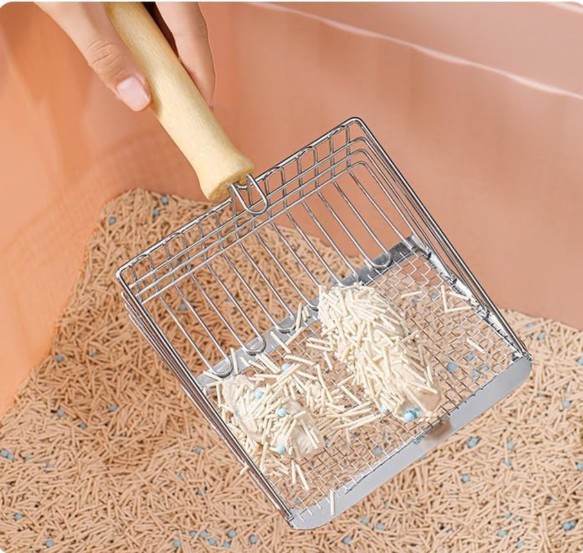 Aesthetic Cat Litter Scoop with Holder Stainless Steel Heavy Duty Litter Box Tray Pan Sifter with Comfortable Wood Grip Non-Stick Kitty Litter Scooper for Easy and Efficient Cleaning (Blue, One Size) image number 6