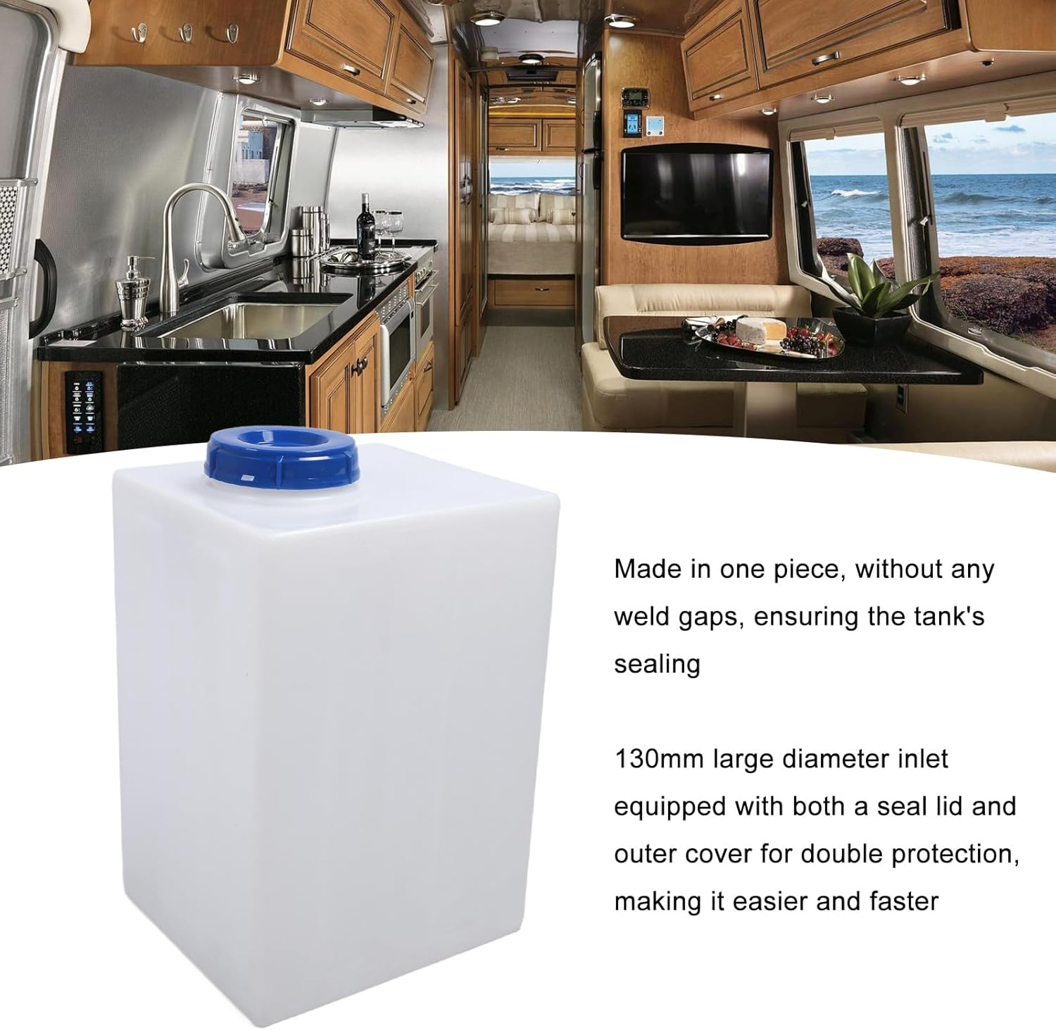 16 Gallons RV Fresh Water Tank, Thickened Fresh Water Holding Tank with 130Mm Water Inlet, Large Drinking Water Holding Tank for RV Trailer Camper Boat Yacht image number 2
