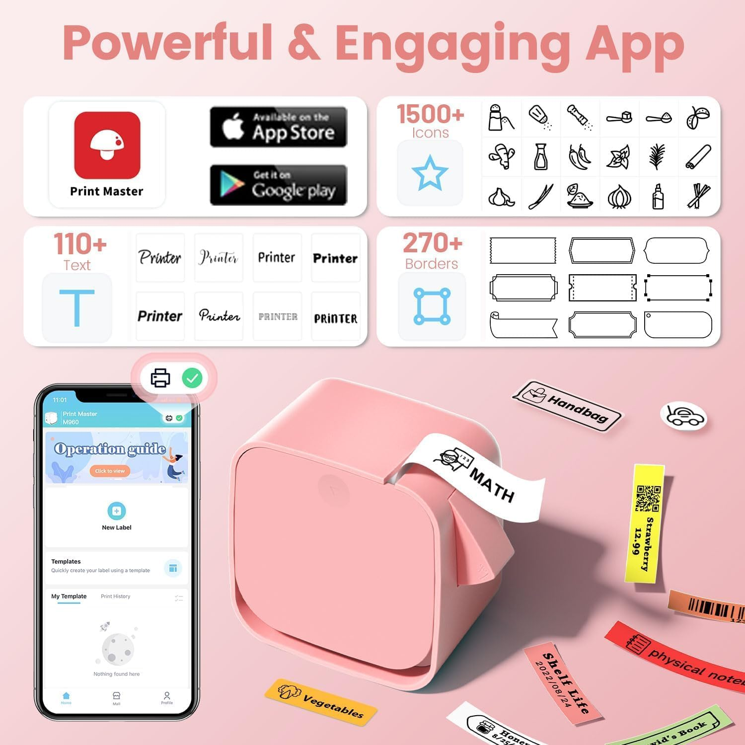 Phomemo Label Tape- Compatible with M960 Label Maker, 12Mm 0.5 Inch, 4M, Black on Clear, for PT-M95 PT-90 PT-70 PT-65 PT-85,M960 Label Maker, Compatible with P Touch M Tape,M231 MK231-(6 Pack) image number 2