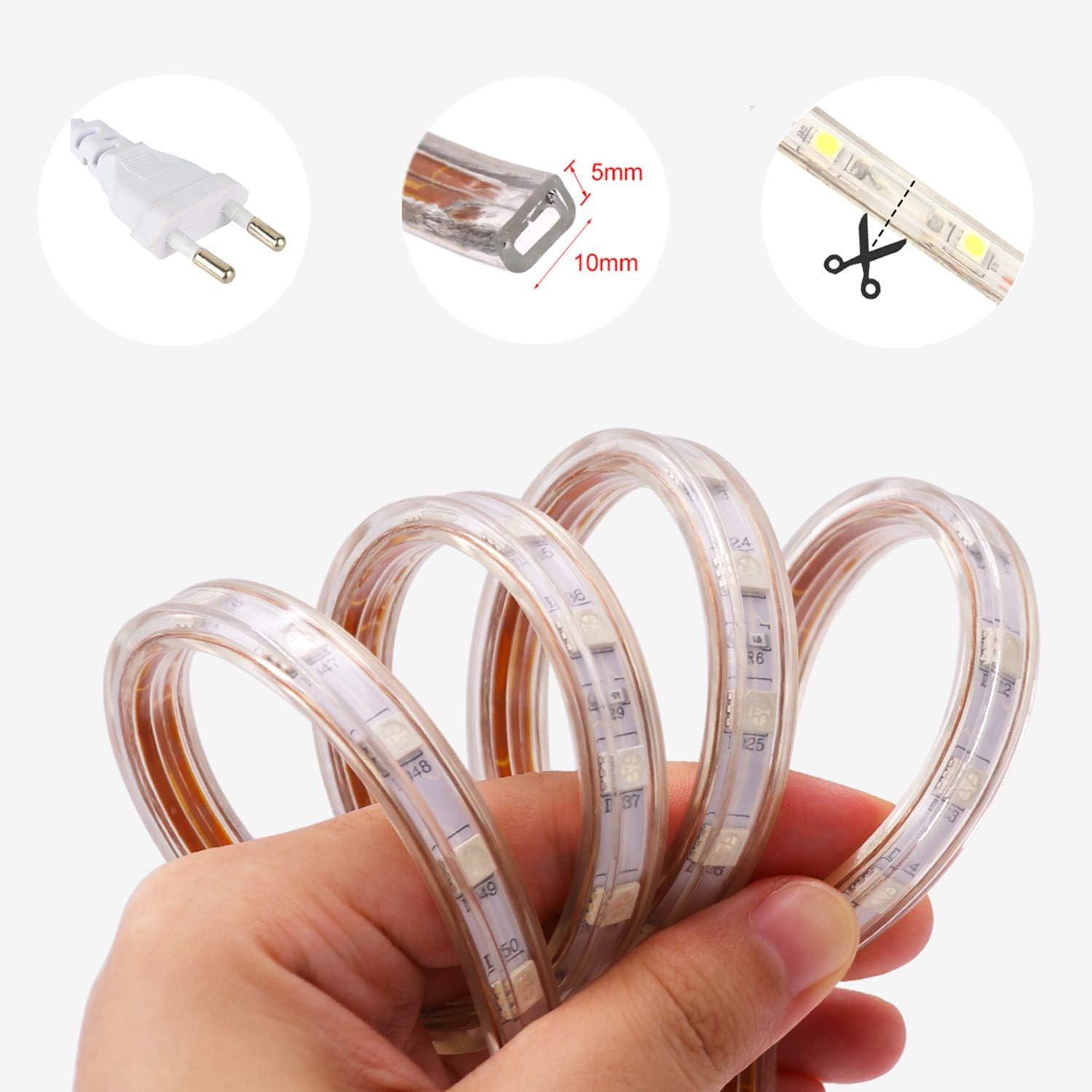 FOLGEMIR 8 M Cold White LED Strip, 220 V 230 V Light Strip, 60 Leds/M Strip, IP65 Light Tube, Mild Backlight image number 6