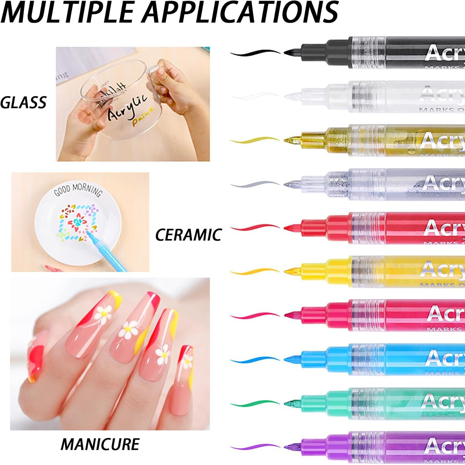 3PCS Fast Drying Fine Tip Nail Art Pens - White Nail Polish French Tip for DIY Decoration, Fine Point Manicure Pens, Quick Dry Formula for Dot & Line, Manicure Stamping Tools (White Black) image number 2