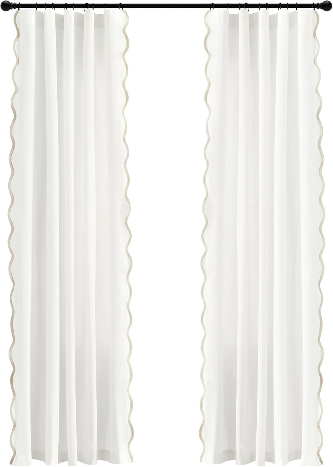 Lush Decor Coastal Chic Scallop Edge Window Curtain Panel Pair, 52" W X 84" L, Gray & Off-White image number 4