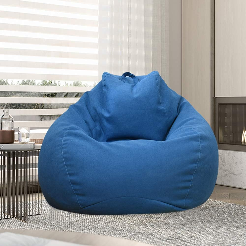 Bean Bag Chair Cover,Adults Large High Back Bean Bag Sofa Cover Recliner Gaming Storage Bag for Indoor Outdoor Beanbag Chair,No Filling (M, Blue) image number 2