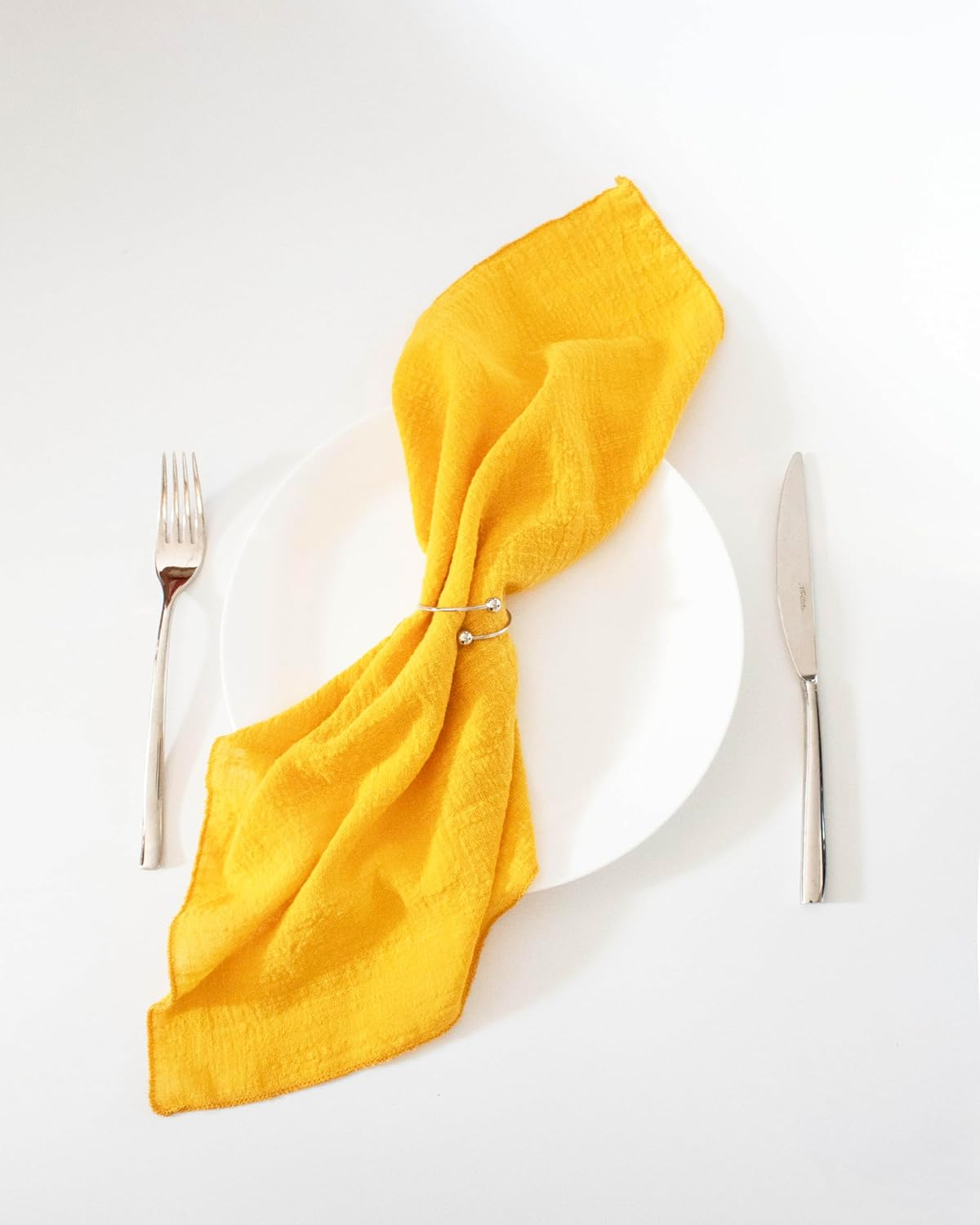 Generic Mustard Yellow 100% Linen Cloth Cotton Square Napkins, Set of 6, 40Cm X 40Cm | Wedding Shower Bridal Event Styling Table Decor | image number 2