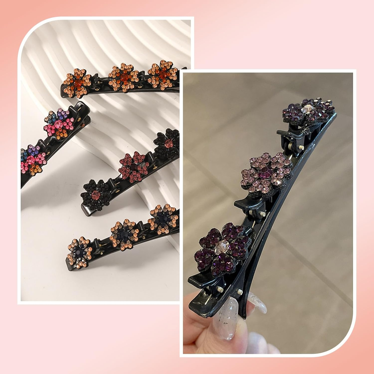 Pqkl-Party Women'S Hair Clips, Hair Clip with Crystal Flower, Crystal Stone Hair Clips with 3 Mini Clips, Double Layer Hair Clips, Hair Clips for Styling & Festive image number 5