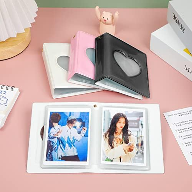 3 Inch Kpop Photocard Holder Book Mini Photo Album Mirror-Like Photocard Binder Small Photo Card Book Love Heart Hollow Photocard ID Holder with Love Heart Pendant 32 Pockets (Pink) image number 4