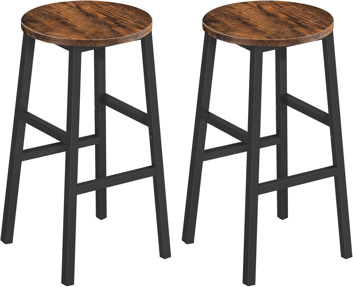 MAHANCRIS Bar Stools, Set of 2 round Bar Chairs with Footrest, 62 CM Kitchen Breakfast Bar Stools, Industrial Bar Stools, Easy Assembly, for Dining Room, Kitchen, Rustic Brown BAHR0201Z