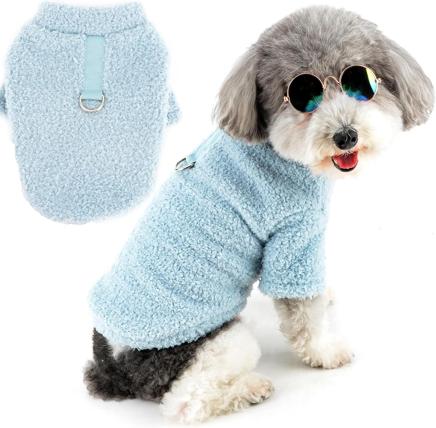 Zunea Dog Jumpers for Small Dogs Fuzzy Sherpa Fleece Winter Sweater Coats with D-Ring Soft Warm Pullover Puppy Clothes Cold Weather Jacket Coat Pet Girl Boy Chihuahua Yorkie Apparel Khaki M