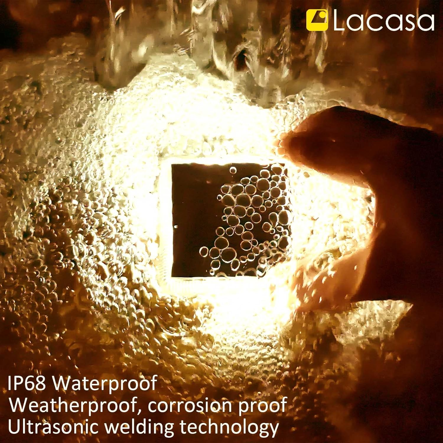 Lacasa 4-Pack Solar Deck Lights Outdoor Waterproof LED, Garden Step Lights Solar Powered Driveway Dock Lights Marine, Dusk to Dawn Lighting for Yard Patio Pathway, Square, Warm White image number 6