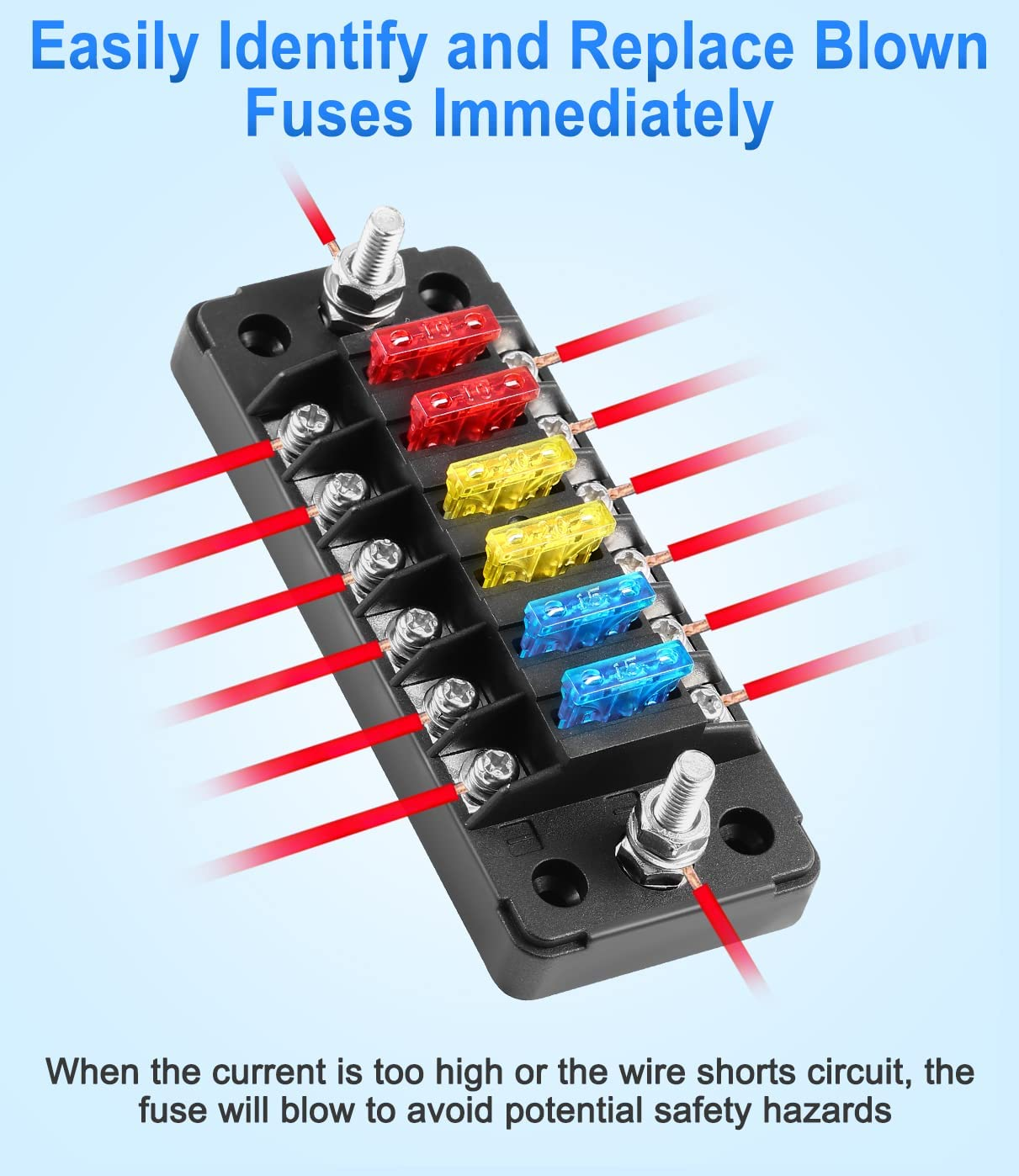 6 Way Fuse Box, 12V Blade Fuse Block with Negative Bus, Fuse Box Holder with LED Indicator ATO/ATC Fuse Panel Waterproof Cover for 12V Automotive Car, Truck, Marine Boat, RV, Trailer image number 4