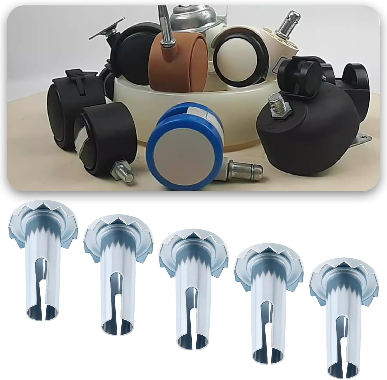 16 Pieces 3/8" X 1-1/4" Caster Sockets Furniture Sleeve Metal Inserts for 5/16" Stem Caster Grip Ring Caster Chair Legs