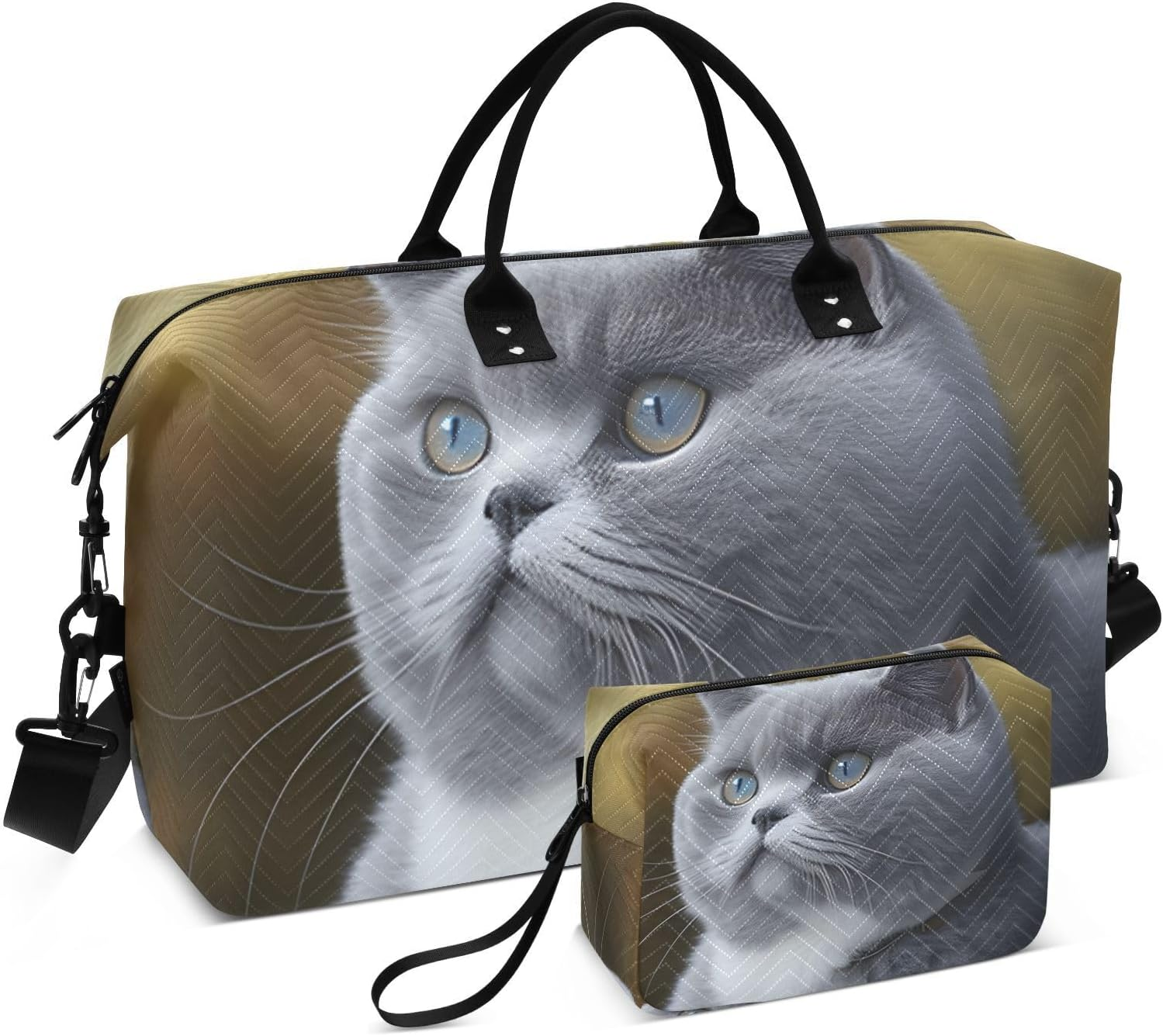 XYMZR Large Travel Duffel Bag, Grey Kitten Close up Sports Tote Gym Bag, Shoulder Weekender Overnight Bag for Women Men, Carry on Luggage with Toiletry Bags, Multi-Colored, Multi-Colored image number 3