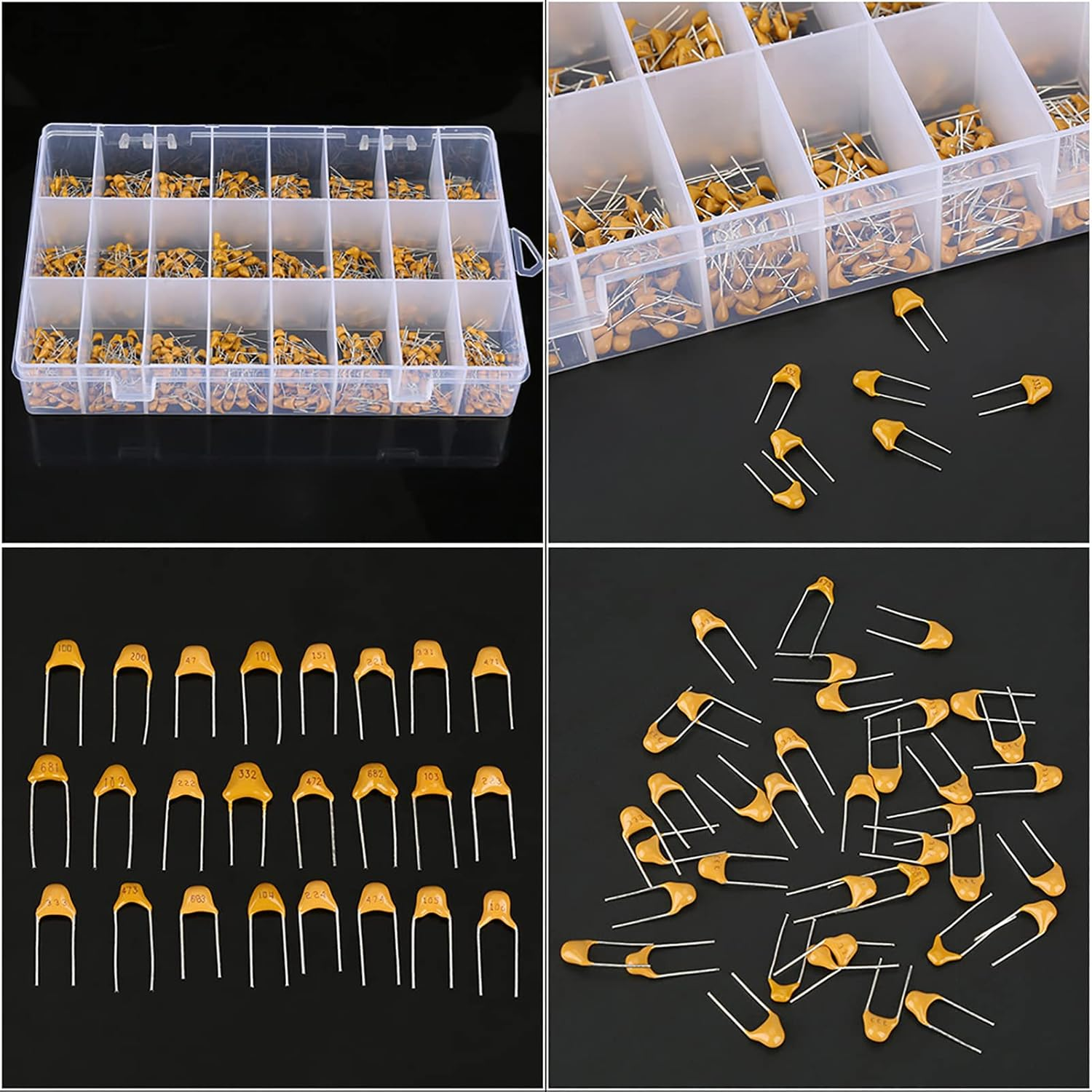 1200Pcs 24 Values 50V Capacitor Assortment, Compact and High-Capacitance Capacitors for Electronics Enthusiasts, Mattjo with Transparent Box for Easy Storage