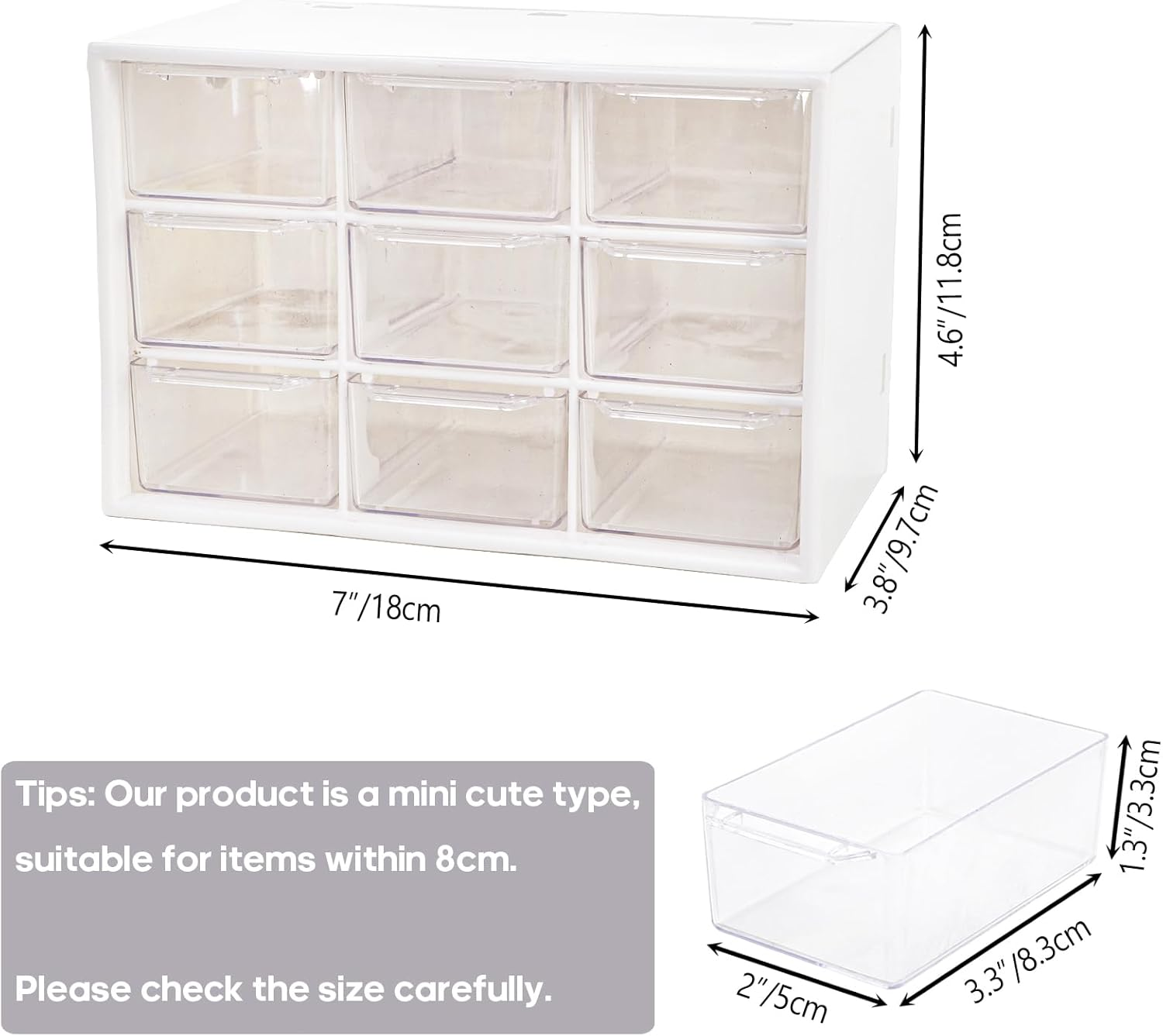 Hacaroa 6 Pack Mini Drawer Organizer with 9 Drawers, Plastic Desktop Craft Storage Case Box for Art Supply, Office Supplies, Cosmetics, Jewelry, Dorm Room, off White image number 2