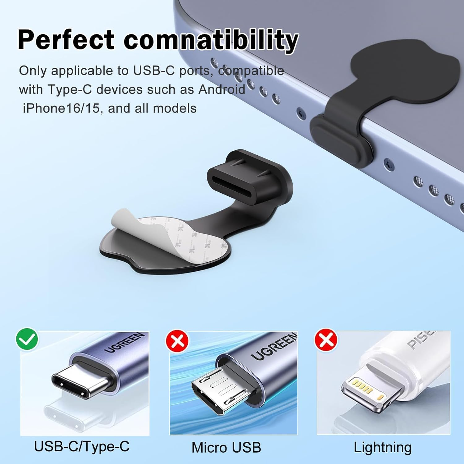 USB C Dust Plug 7 Pack USB Type C anti Dust Cover USB C Dust Caps Port Anti-Lost Charging Port Protectors for Tablets Iphone 17/16/15 plus Pro Max Samsung (Typec Dust Cap/Black) image number 5