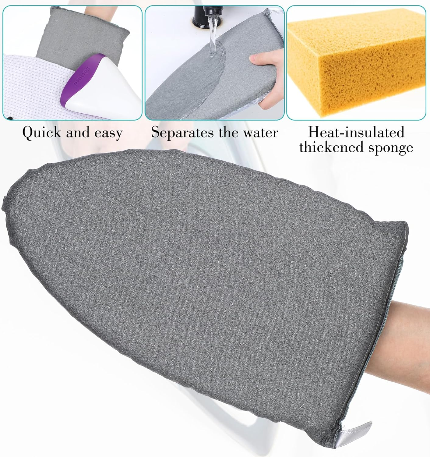 2 X Gloves for Steamer, Steam Straightener Glove, Heat Resistant & Waterproof Gloves with Finger Loop, Ideal for Clothing & Shirts (Grey) image number 4