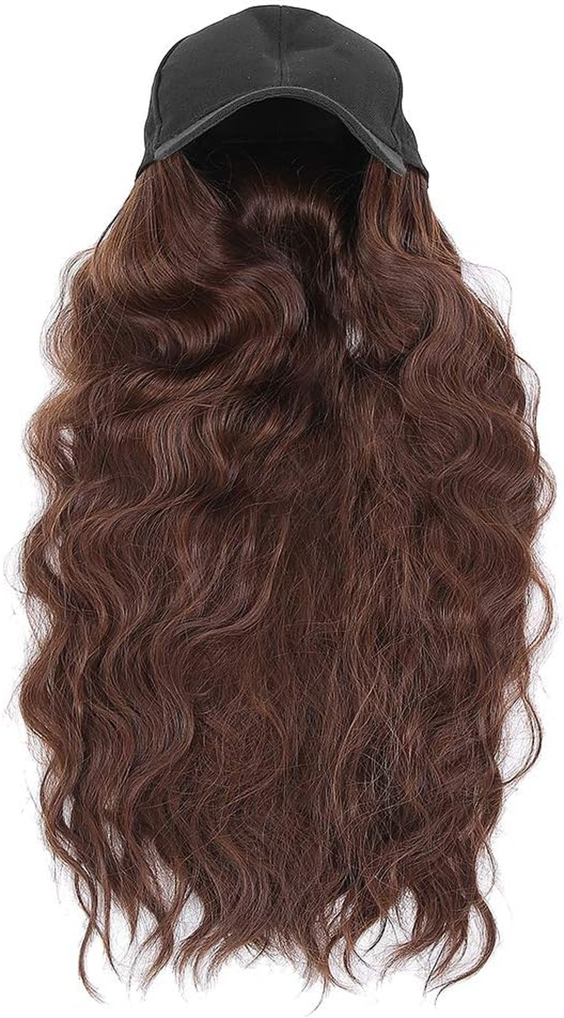 Baseball Cap Wig Long Wavy Hair, Baseball Cap with Hair Extensions for Women Adjustable Hat, Baseball Hat with Long Wavy Hair Wigs Fashion Women Girl Hat Wig Light Brown image number 4