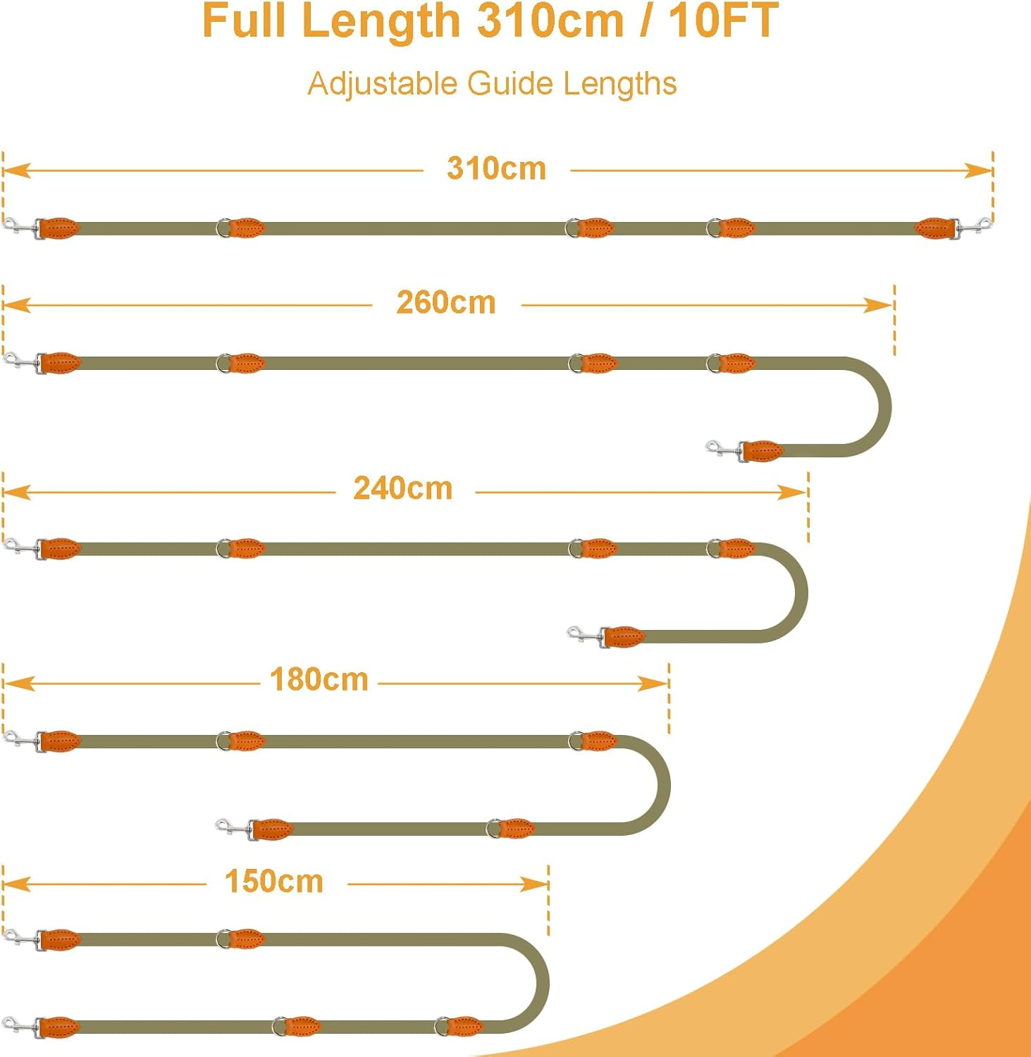 Dog Lead Hands Free Dog Lead Dog Training Leads 3M for Medium Small Dogs (10Mm*10Ft) Adjustable Double Ended Lead Multifunctional with Reflective Rope Lead for Outdoor Walking Running Brown image number 4