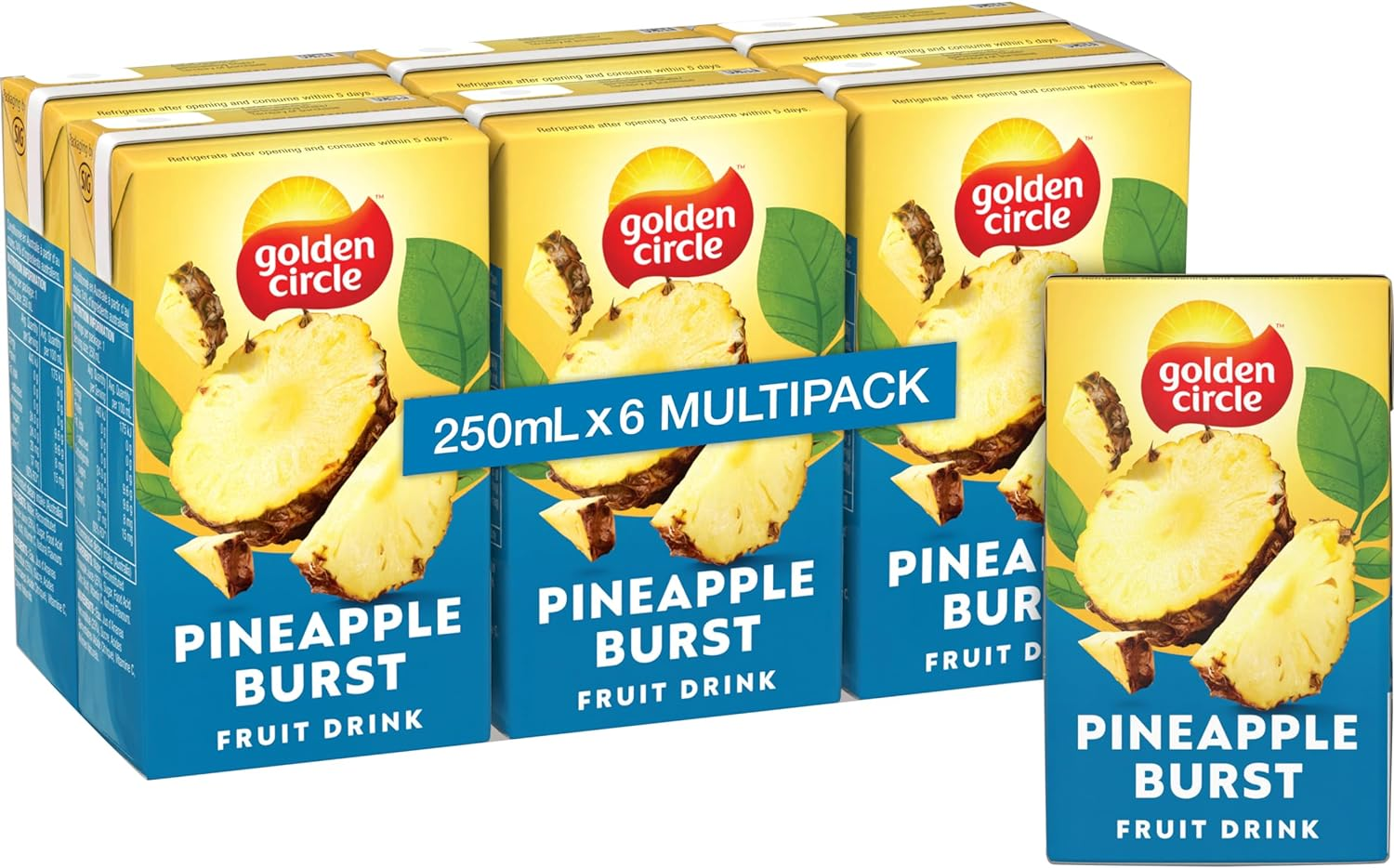 Golden Circle Pineapple Burst Fruit Drink Lunch Box Poppers Multipack Flavoured Lunchbox Drink No Artificial Colours, Flavours or Preservatives 250Ml (Pack of 6) image number 5