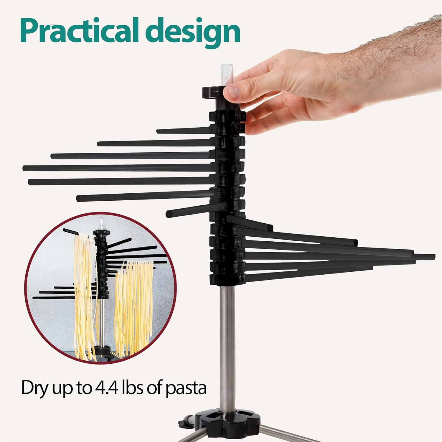 Collapsible Pasta Drying Rack, Tall Compact Spaghetti Noodle Stand with 14 Plastic Rods, Spaghetti and Noodle Dryer Rack image number 3