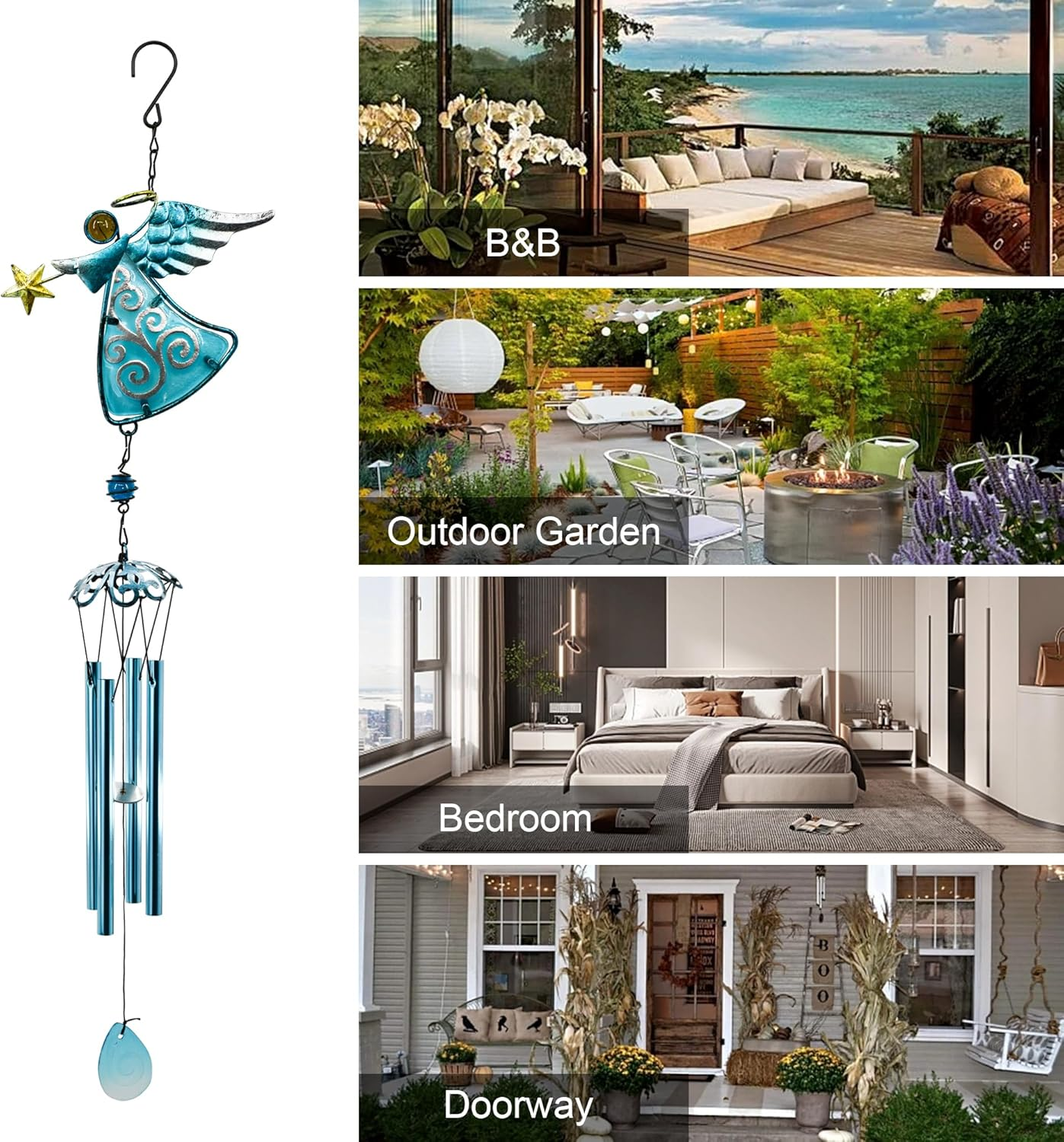 Mrmrkura Angel Wind Chimes for Outside, Metal Wind Chimes with Tubes for Home Garden Decoration Christmas Hanging Ornament Wind Bell Gifts for Mom (Blue) image number 3